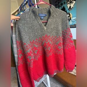 J. Crew Gray and Red Patterned Turtleneck Sweater